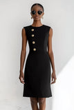 Black Sheath Round Neck Midi Work Dress