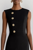 Black Sheath Round Neck Midi Work Dress