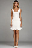 Bodycon Square Neck Ivory Graduation Dress with Ruffles