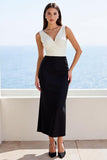 Sheath Black V-Neck Midi Work Dress