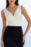 Sheath Black V-Neck Midi Work Dress