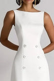 Ivory A Line Boat Neck Midi Graduation Dress