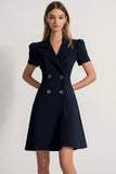 Navy A Line Short Work Dress with Short Sleeves