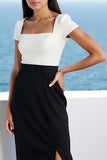 Black Sheath Midi Work Dress with Slit