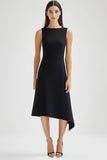 A Line Black Round Neck Asymmetrical Work Dress