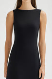 A Line Black Round Neck Asymmetrical Work Dress