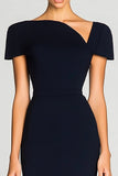 Black Bodycon Midi Work Dress with Short Sleeves