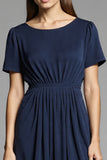 Navy A Line Short Sleeve Work Dress