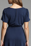Navy A Line Short Sleeve Work Dress