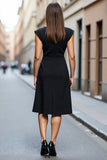 A Line Black Round Neck Midi Work Dress