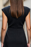 A Line Black Round Neck Midi Work Dress
