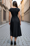 Black A Line Round Neck Midi Work Dress
