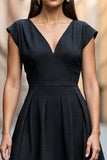 Black A Line Round Neck Midi Work Dress