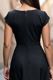 Black A Line Round Neck Midi Work Dress