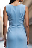 Sky Blue Ruffled Ruched Work Dress