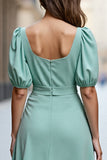 Ruffled A Line Mint Green Square Neck Work Dress