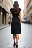 Black A Line Ruffle Sleeve Midi Work Dress