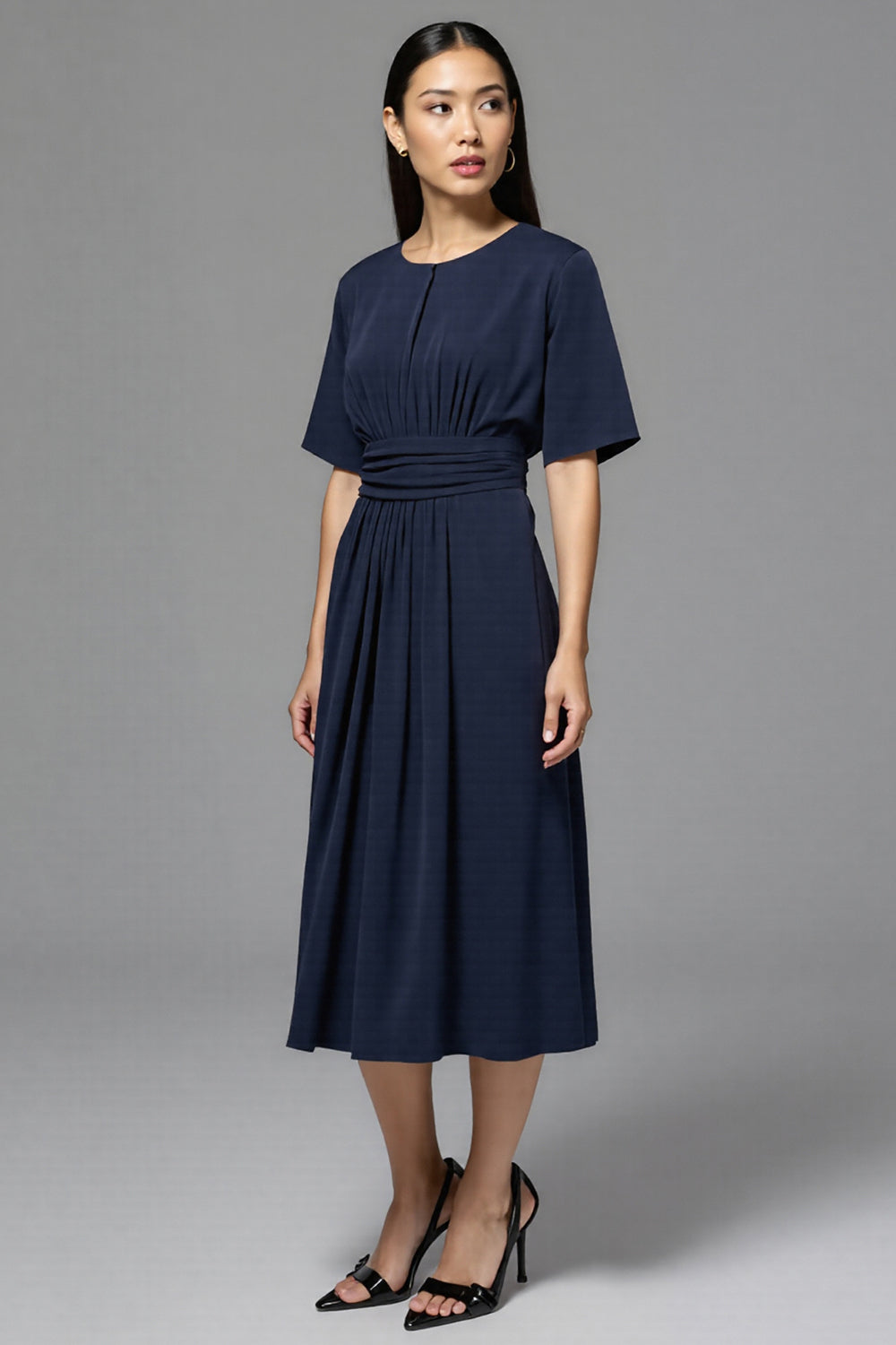Berylove Women Navy Work Dress A Line Half Sleeve Round Neck Midi Wedding Guest Dress, Navy / US16W Berylove Women Navy Work Dress A Line Half Sleeve Round Neck Midi Wedding Guest Dress, Navy / US16W