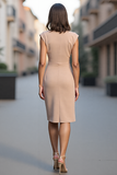 Champagne Sheath Round Neck Midi Work Dress