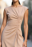 Champagne Sheath Round Neck Midi Work Dress