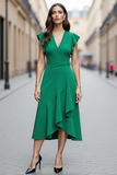 Green A Line Work Dress with Ruffles