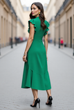 Green A Line Work Dress with Ruffles