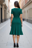 Dark Green A Line Ruffled Work Dress