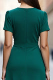 Dark Green A Line Ruffled Work Dress