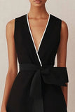 Black A Line Long Work Dress with Slit