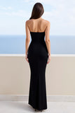 Strapless Black Sheath Formal Dress with Slit
