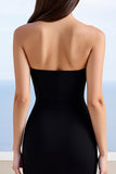 Strapless Black Sheath Formal Dress with Slit