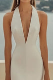 Halter Ivory Bodycon Formal Dress with Slit