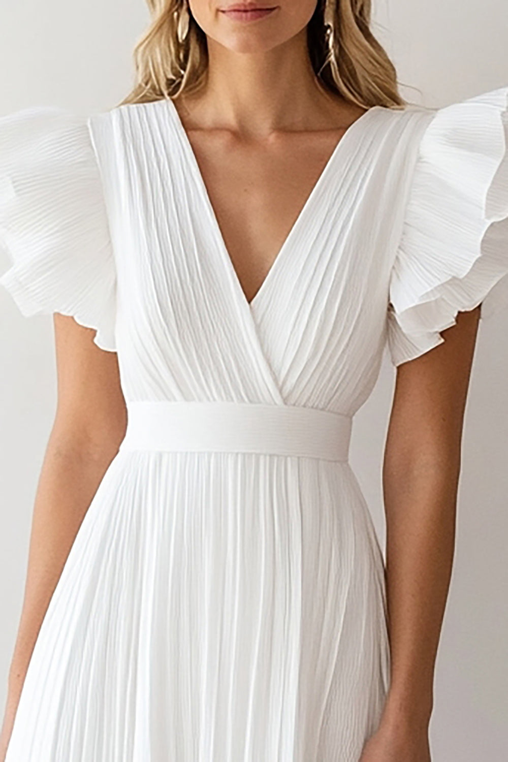 Berylove Women Ivory Graduation Dress Ruffle Shoulder Ruched A Line V-Neck Midi Summer Dress, Ivory / US16 Berylove Women Ivory Graduation Dress Ruffle Shoulder Ruched A Line V-Neck Midi Summer Dress, Ivory / US16