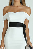 White Off The Shoulder Graduation Dress With Slit