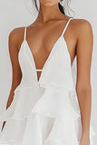 White Tiered Mini Graduation Dress With Ruffles