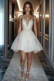 Ivory V Neck Graduation Dress With Sequins