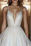 Ivory V Neck Graduation Dress With Sequins