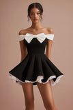 Cute Off the Shoulder Black Graduation Dress with Bow