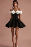 Off the Shoulder A Line Bow Little Black Dress