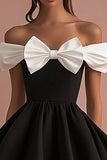 Off the Shoulder A Line Bow Little Black Dress