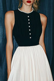 Black White Pleated A Line Midi Dress