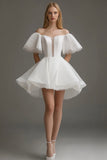 White A Line Off The Shoulder Lace Short Graduation Dress