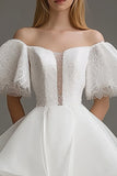 White A Line Off The Shoulder Lace Short Graduation Dress