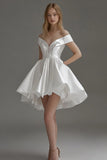 White A Line Satin Off The Shoulder Short Graduation Dress