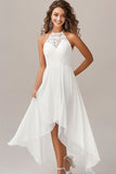 Halter White Chiffon Holiday Dress with Appliques