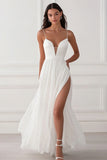 White A Line Chiffon Holiday Dress with Slit