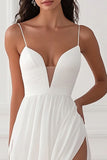White A Line Chiffon Holiday Dress with Slit