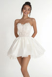 Strapless White Graduation Dress with Appliques