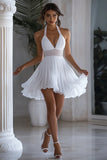 White A Line Halter Chiffon Graduation Dress