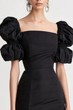 Black Bodycon Graduation Dress with Puff Sleeves